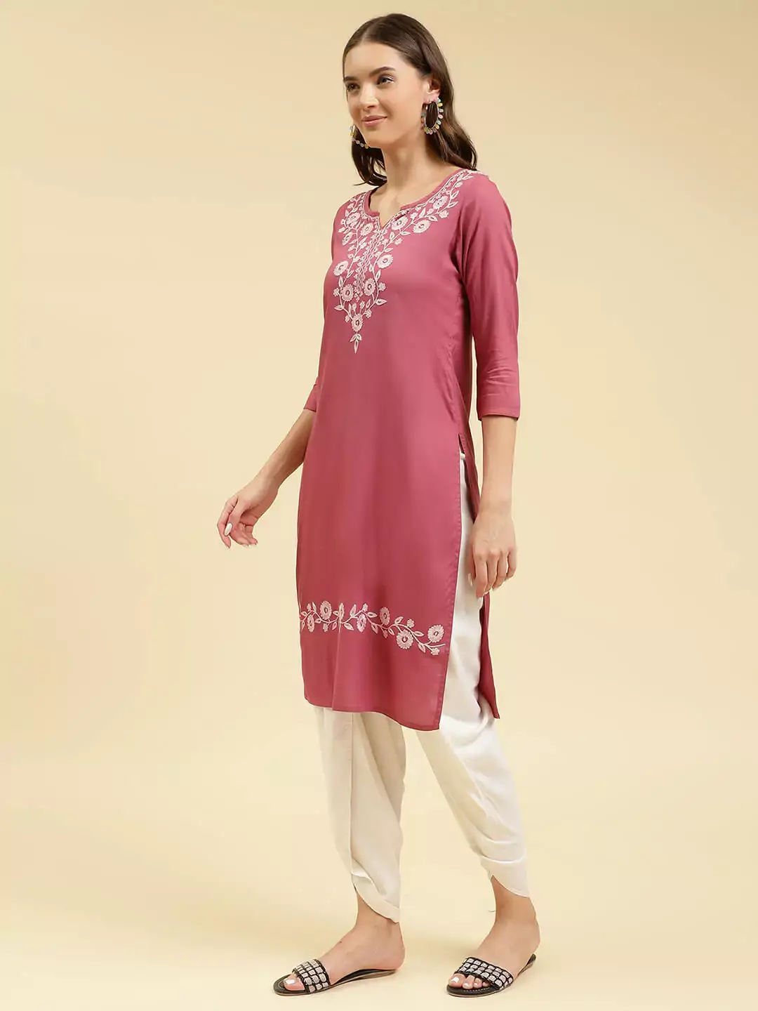 Pink Silk Work Kurti